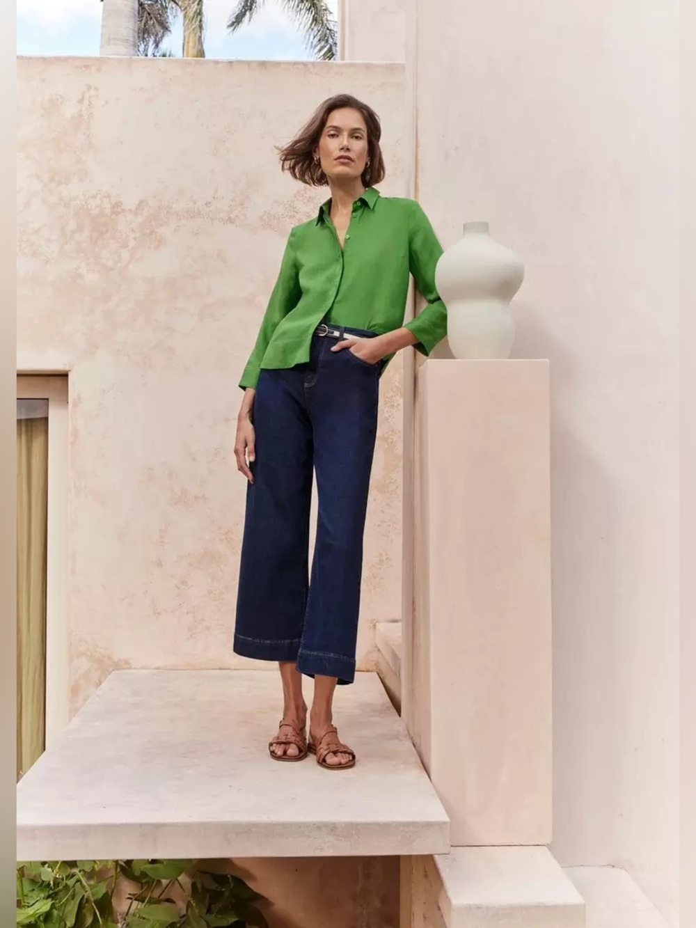 Hobbs London linen shirt vibrant green size 2 chic boho beachy unique scandi
